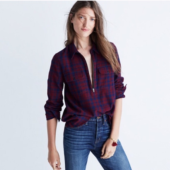 Madewell Tops - MADEWELL | Flannel Zip-Front Popover Shirt